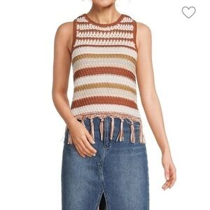 SAM EDELMAN Fynn Striped Crochet Tank Top Medium